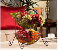 fruit bowl wrought iron two layers of fruit basket fashion cake basket sanitary metal fruit bowl