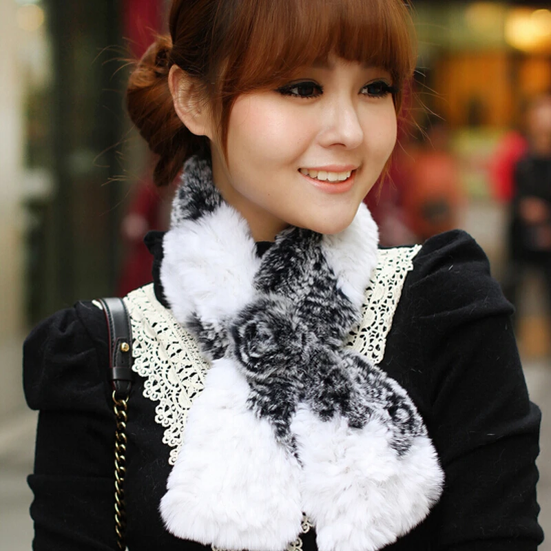 2018 хит продаж осень-зима меховой шарф из кроличьего меха маленький цветок рекс