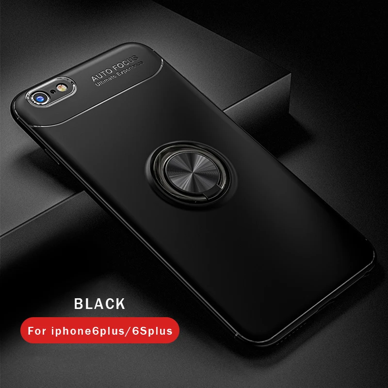 Противоударный чехол для iPhone 7 8 Plus, чехол с кольцом на палец, магнит, матовый Силиконовый из ТПУ, чехол для iPhone 6 S 6s Plus X 7 8 8 Plus, чехол s - Цвет: Black