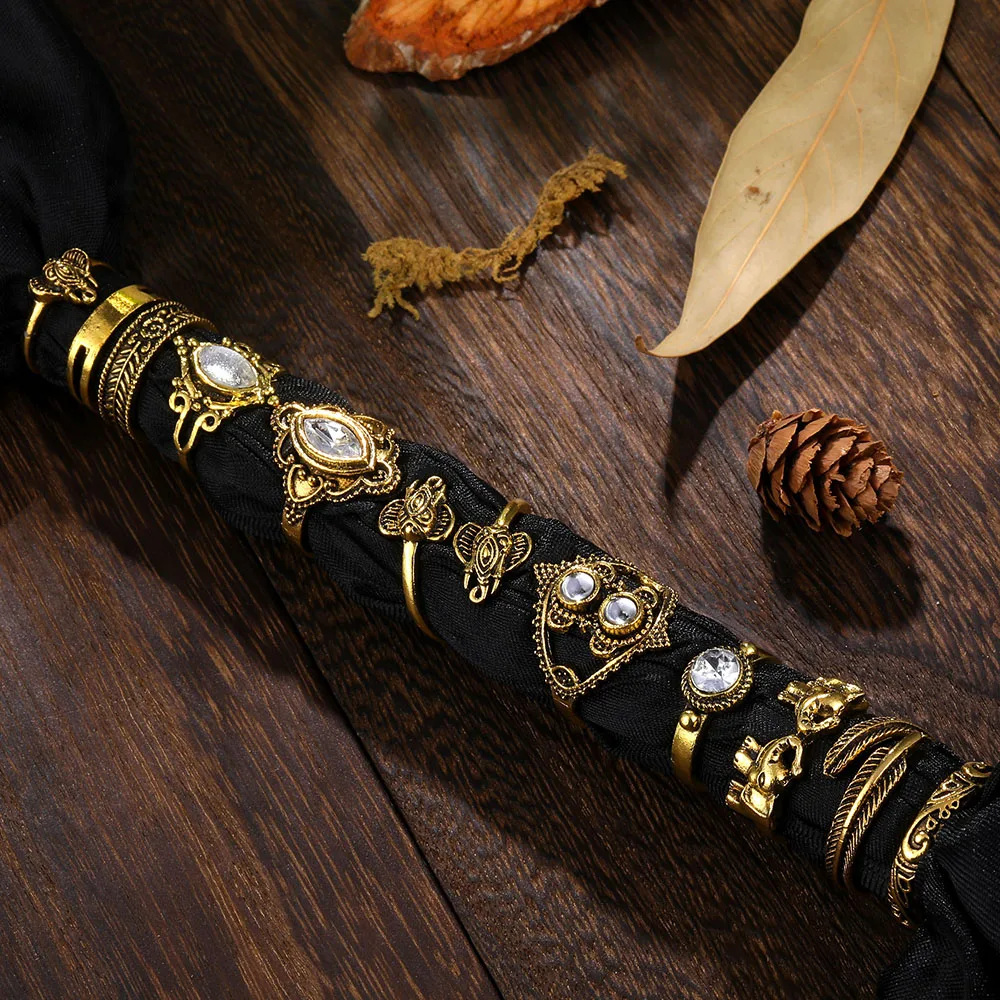 FAMSHIN богемная Скульптура Слон лист перо хрустальные драгоценные камни Кольцо