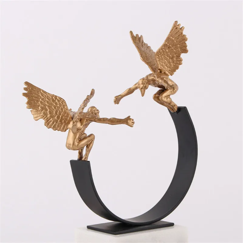 

Iron Art Figure Decoration Luxurious European Style Villa Hotel Desktop Electroplate Metal Angel Marble Ornaments X2177