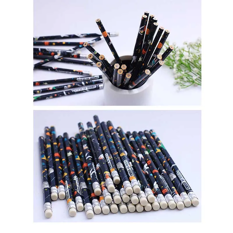 Красивый деревянный карандаш со звездами и ластиком 30 шт.|Простые карандаши| |