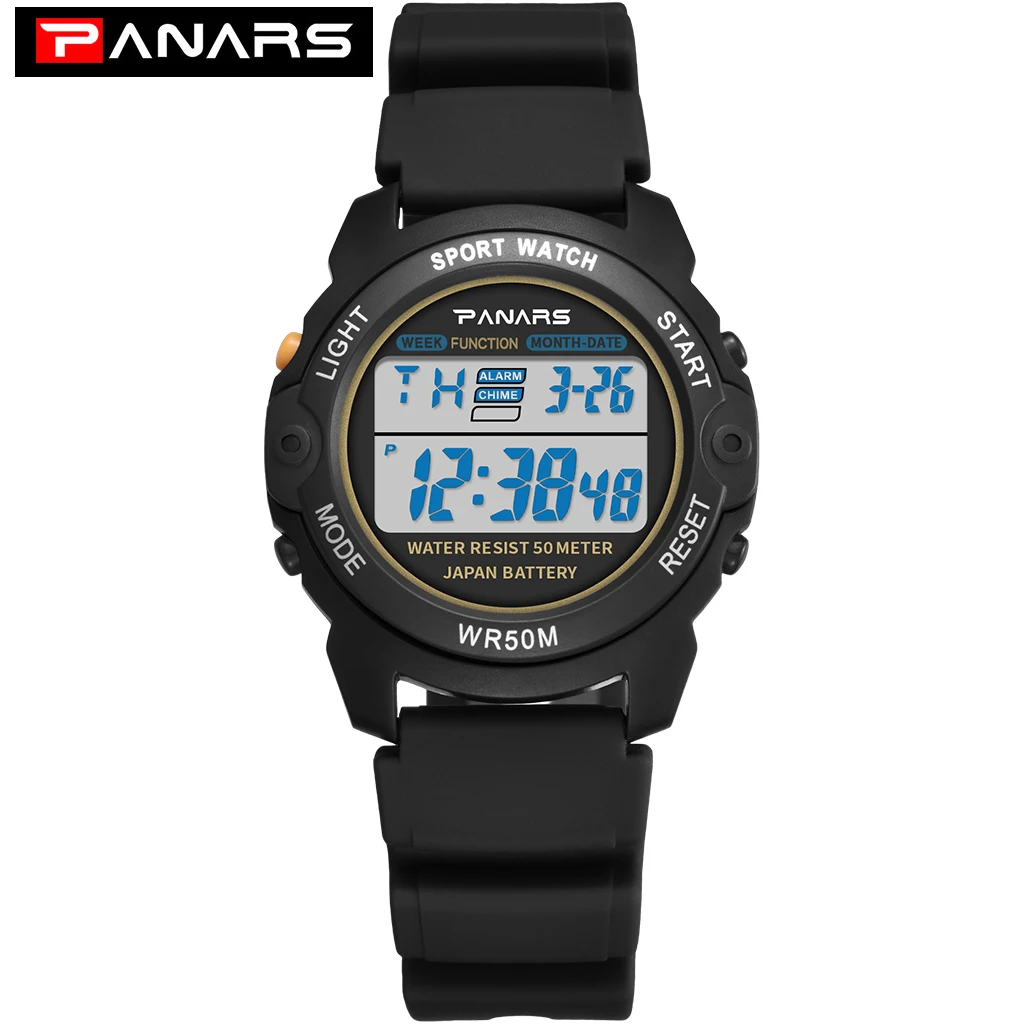 Черный PANARS Outdoor Sports Watch Digital Watches Mens Waterproof Alarm Clock 5Bar LED Black Fashion Watch Mens Chronograph Watch - Цвет: Черный