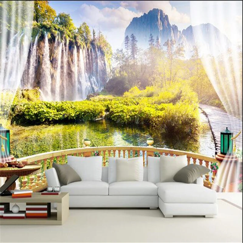 

beibehang custom mural non-woven 3d room wallpaper The waterfall scenery outside the window photo 3d wall mural wallpaper