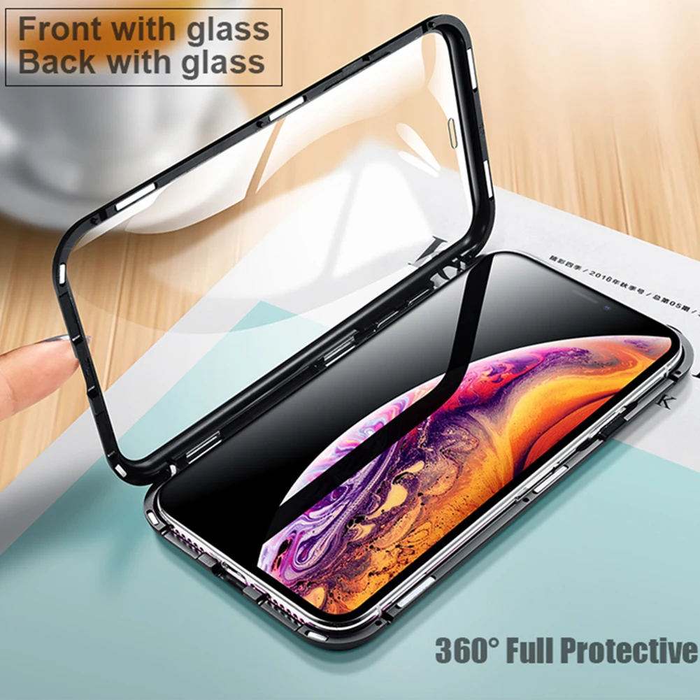 Магнитный чехол из закаленного стекла для iPhone 11 Pro X XS MAX XR 7 8 Plus, магнитный металлический бампер для samsung Galaxy Note 10 Plus