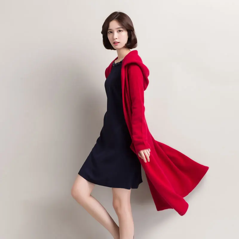 Long Wool Knitted Coat Women's Sweater 2018 Spring-Autumn Red Woolly Clothes Korean Thin Ladies Cardigan CH452 |