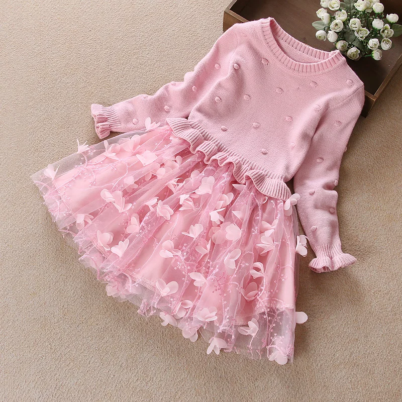 Платье для девочек зимнее Брендовое трикотажное платье-свитер костюм принцессы