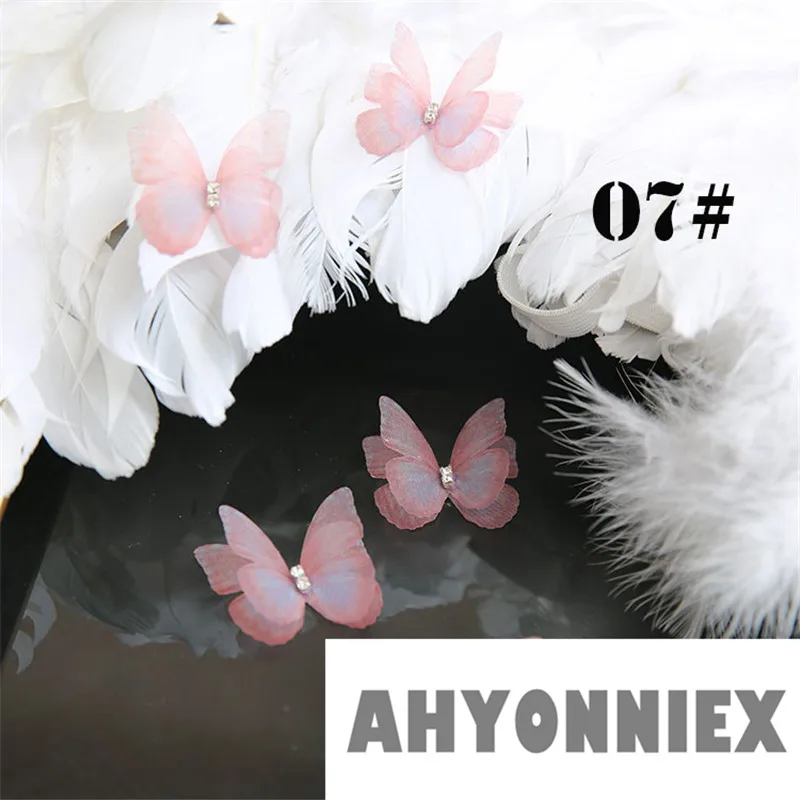 AHYONNIEX двухслойная атласная шифоновая пряжа нашивки «бабочки» ПРИШИТАЯ аппликация для невесты свадебные Детские аксессуары для волос DIY