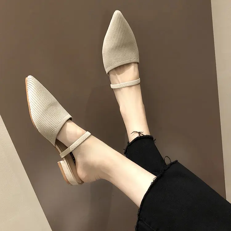 Вязаные эластичные домашние тапочки на низком каблуке 2 5 см женские обувь для