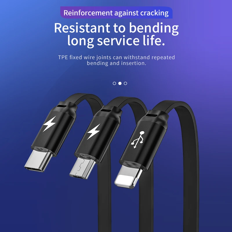 НОСО 3 в 1 цинковый сплав зарядный дата кабель для Apple iPhone Lightning Micro USB Type C для Samsung Xiaomi Плоский Провод Лапша Зарядка Шнур для Айфона Айпада Самсунга Сяоми Провод ЮСБ три в одном Универсальный