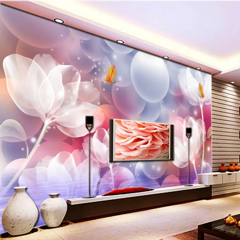 

photo wallpaper 3D crystal clear lily fresco living room TV background wall stereo mural bedroom custom high quality wallpaper