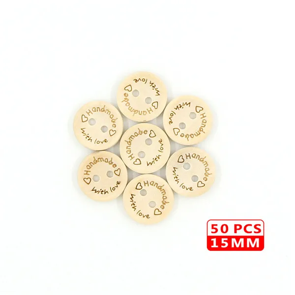 Love15mm Круглые пуговицы, 2 отверстия, деревянные пуговицы, прямоугольные пуговицы для шитья, аксессуары для одежды, пуговицы ручной работы для скрапбукинга, поделки, DIY50Pcs - Цвет: Love15mm