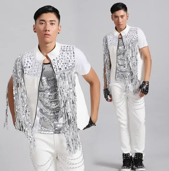 Белый мужской жилет с кисточками кожаная одежда camiseta tirantes персонализированное