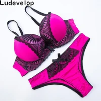 ludevelop new womens underwear set lace sexy push up bra and panty sets bow comfortable brassiere young bra deep v lingerie
