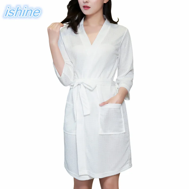 Для женщин вафельный Пижама-халат для сна Кардиган пижамы белый халат ванной 2018