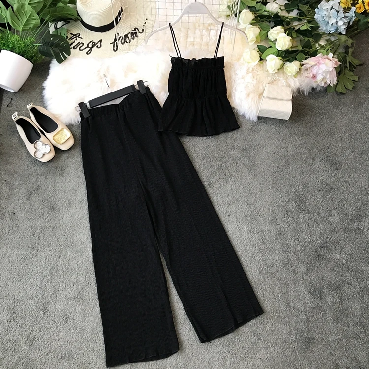 ALPHALMODA топ на бретельках + плиссированные широкие брюки женский повседневный