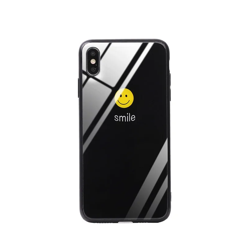 Black smiley face Чехол из закаленного стекла для huawei P20 P30 Lite Pro P10 mate 10 20 honor 9 10 Play V10 Love Heart Smiley face полная защита - Цвет: Black smiley face