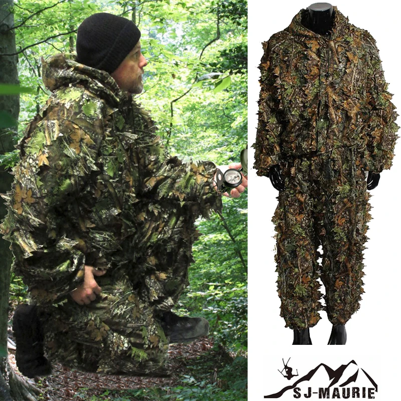 Открытый Bionic Leaf камуфляж одежда Ghillie костюм 3D охотничьи куртки и брюки костюмы