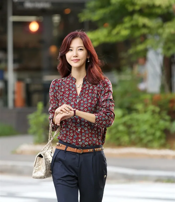 Женская шифоновая рубашка с длинным рукавом и воротником-стойкой | одежда