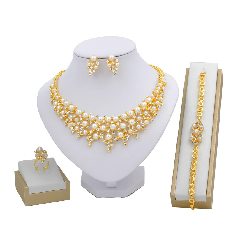 Набор ювелирных украшений из 24 золотых жемчужин и кристаллов Женское кольцо