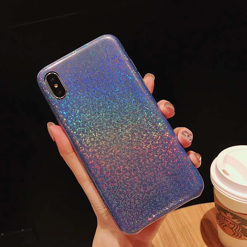 Блестящий чехол для телефона с лазерным блеском iPhone X XR XS Max цветные полуобернутые