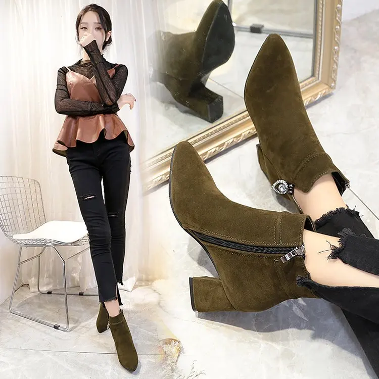 Женские ботинки на высоком каблуке сезон осень-зима Новинка 2017 года модные