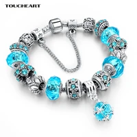 toucheart silver crystal beads charm bracelets bangles with stones for women classic blue jewelry bracelet femme sbr150056