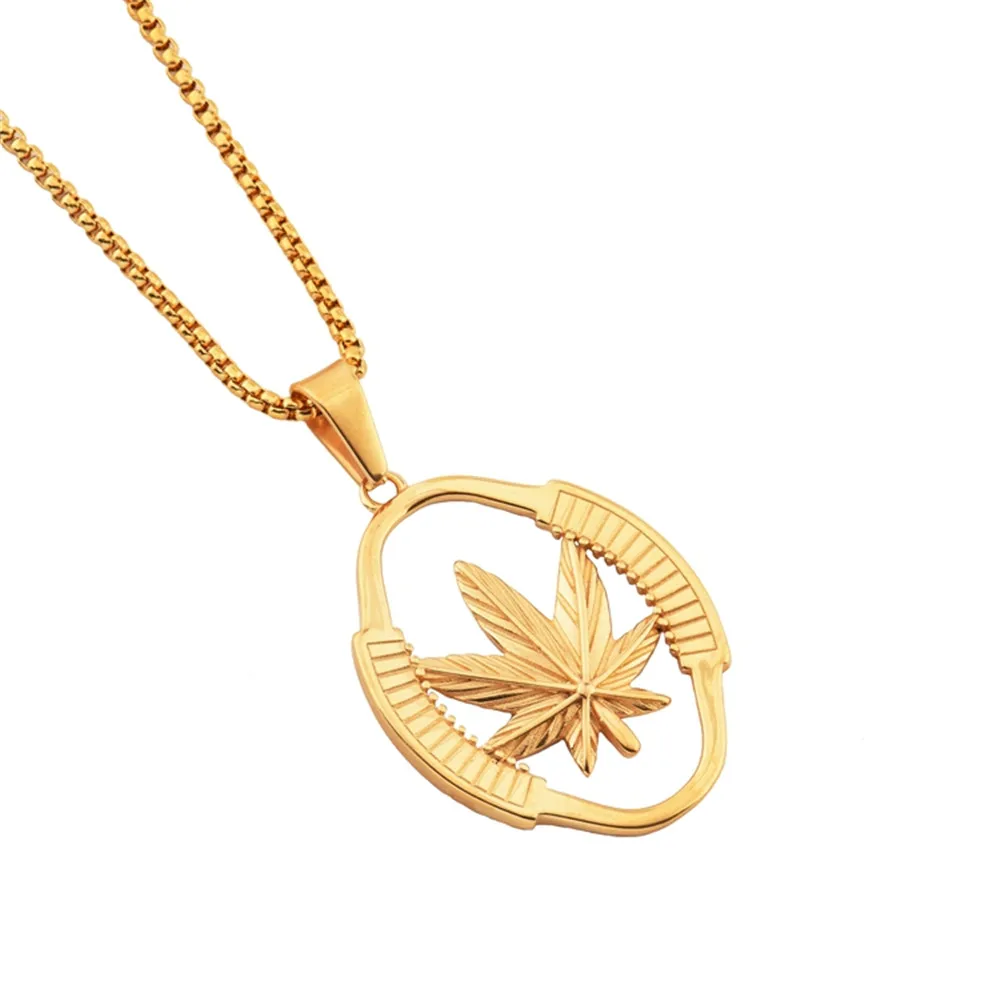 MCSAYS Нержавеющая сталь Jewelry Конопля Сорняк Листьев оружие кулон цепи коробки