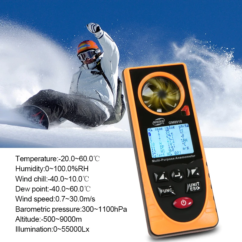 Многофункциональный Анемометр lux измеритель скорости ветра GM8910 Benetech|wind speed|anemometer