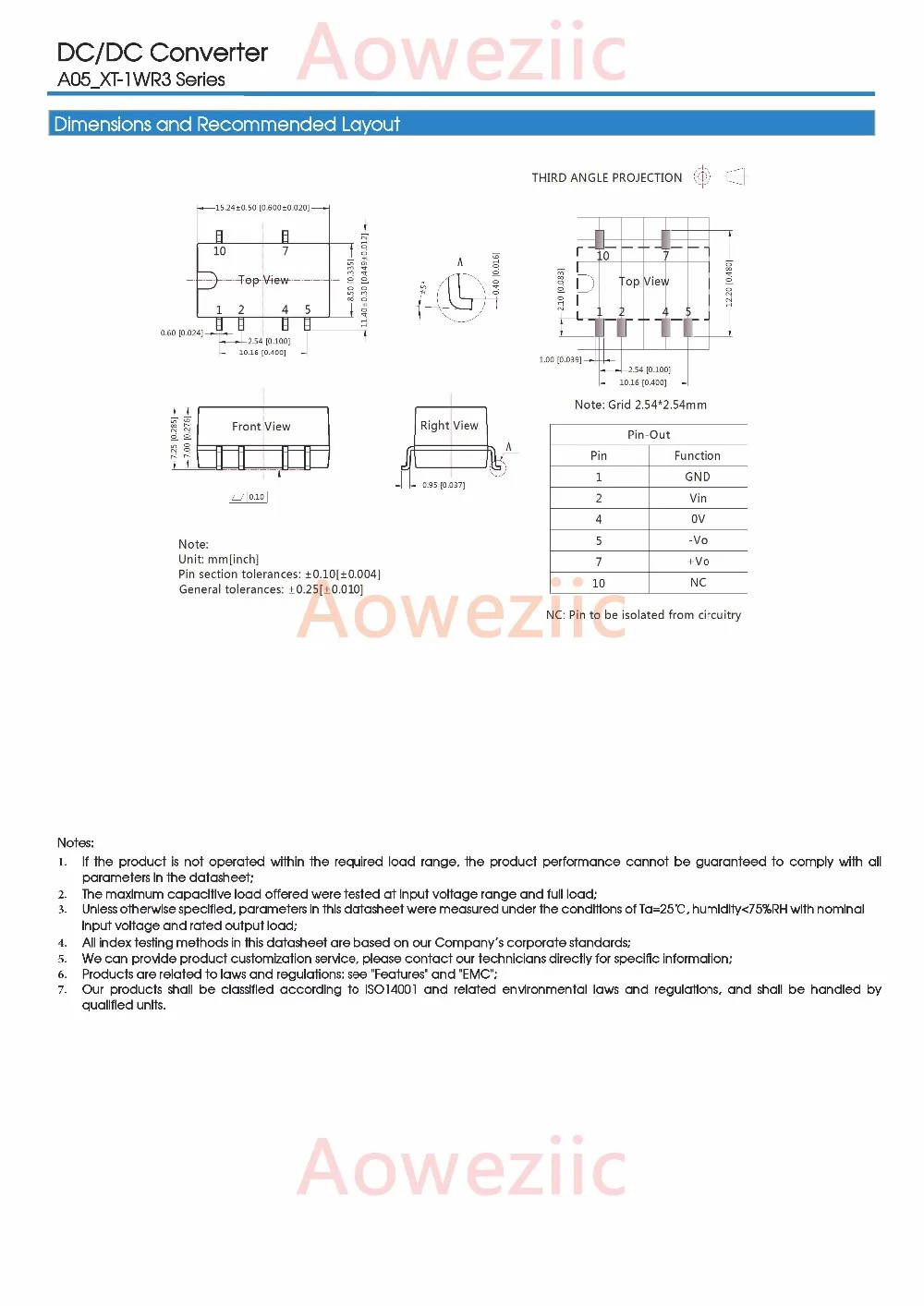 

Aoweziic (1PCS) (2PCS) (5PCS) (10PCS) A0509XT-1WR3 New Original SMD Input: 5V Dual Output: +9V 0.05A,-9V -0.05A DC-DC Isolate