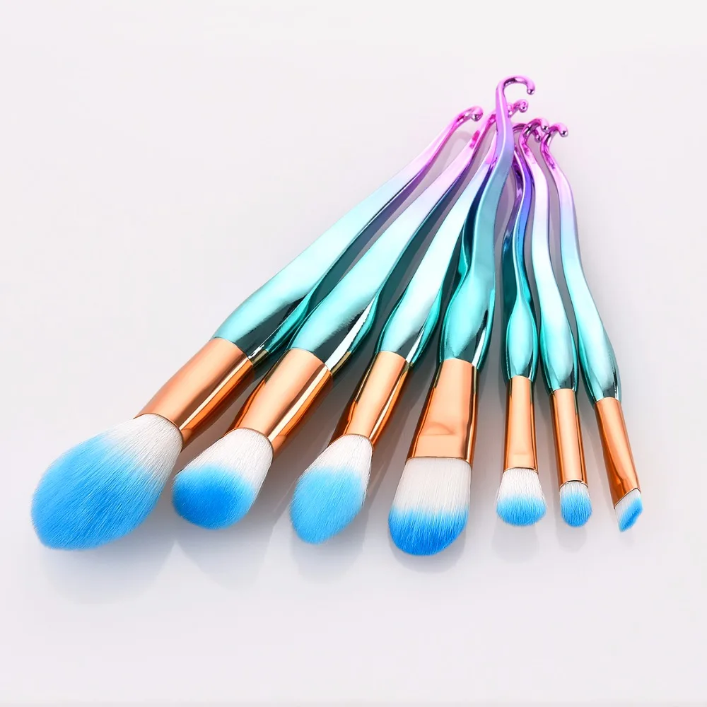 Набор профессиональных кистей для макияжа русалка 7 шт. косметическая основа