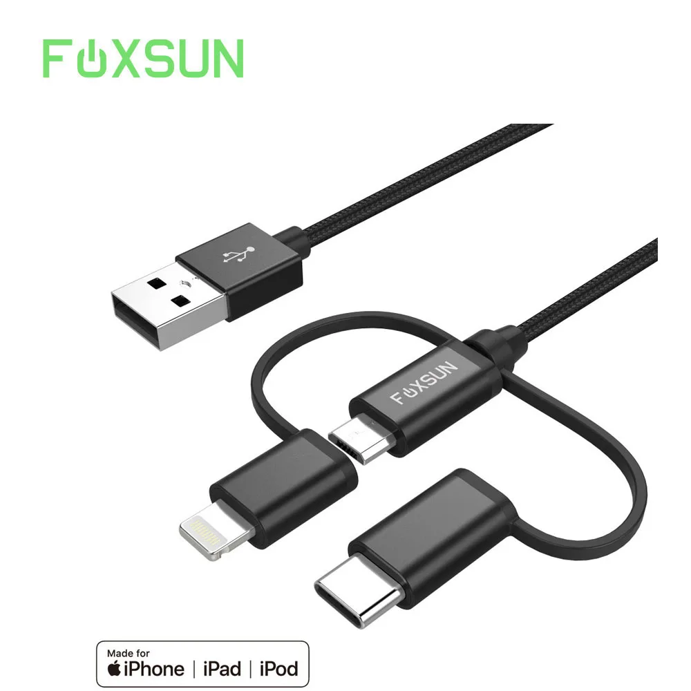 USB кабель 3 в 1 с разъемом Lightning для iPhone 8 7 Micro быстрой зарядки Type C Oneplus 5 Samsung Galaxy S8 LG