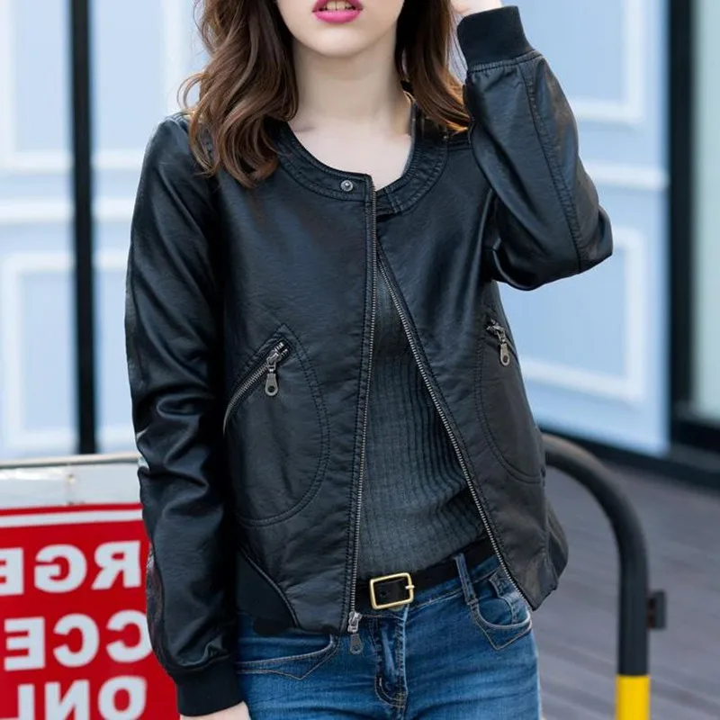 Женская кожаная куртка осенняя повседневная из искусственной кожи C3433|leather jacket