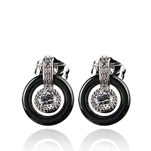 Black Earrings Новинка 585, серебряный цвет, белый кристалл, Круглый, три цвета, натуральный циркон, синий, белый, черный, серьги-гвоздики из керамики, женский подарок на свадьбу - Окраска металла: Black Earrings