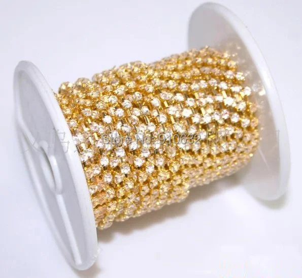 10 ярдов алмазные прозрачные кристаллы горного хрусталя позолоченная цепочка SS16 4