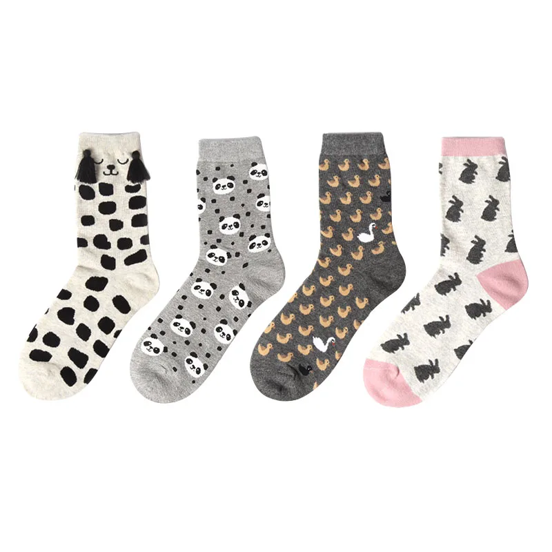 

6 Pairs Cute Autumn Winter Women Socks Lovely 3D Ears Animal Women Panda Bear Pig Giraffe Cartoon Socks Cotton Socks Hosiery Sox