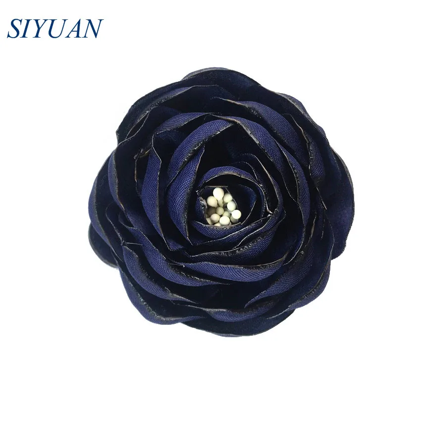 2-navy 5 шт./партия, 2,4 ''сгоревший атласный цветок Camelia с Stamen девушка цветок шпилька свадебное платье Декор DIY бутик TH284 - Цвет: 2-navy