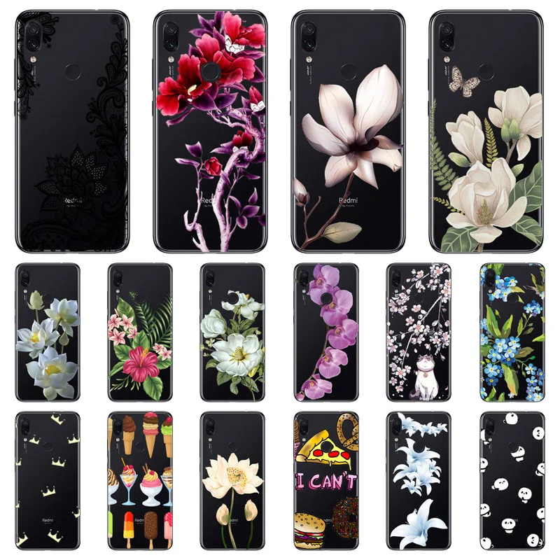 Чехол для xiaomi redmi note 7 pro мягкая задняя крышка из ТПУ с цветком кремния и черного