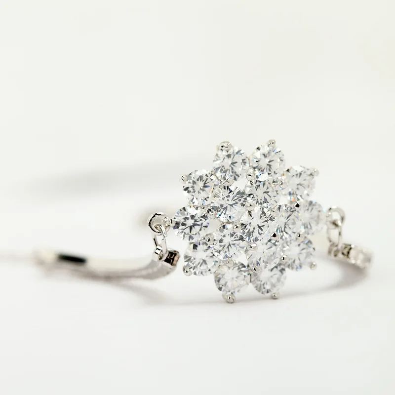 Женский браслет с цепочкой роскошный из розового золота кубическим цирконием в