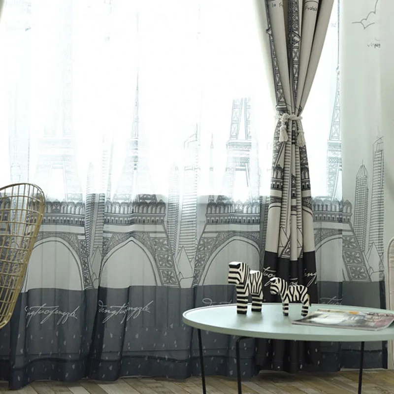 Tulle 01 Европейские и американские современные тюлевые шторы, Железные занавески с изображением башни, ткань для гостиной, светонепроницаемые шторы для спальни WP288#40 - Цвет: Tulle 01