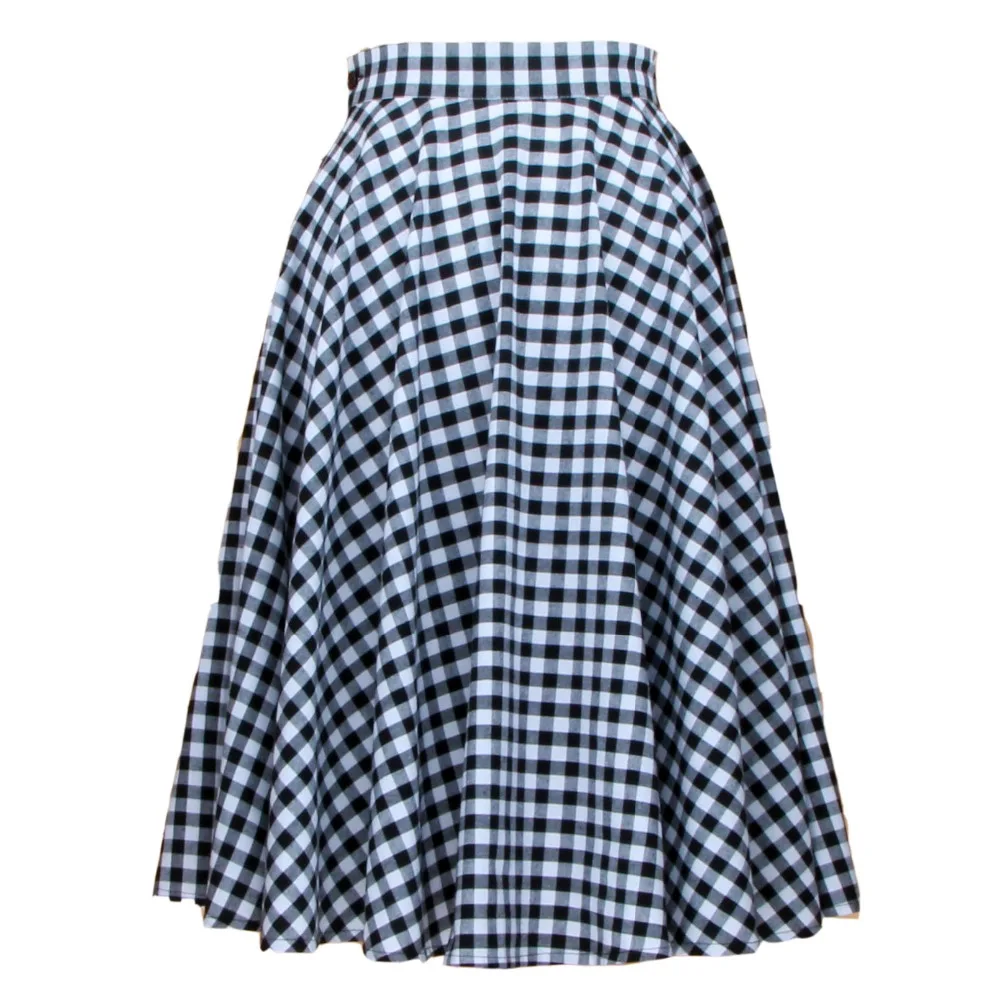 Винтажная длинная юбка миди в мелкую клетку Одри Хепберн белого и черного цвета
