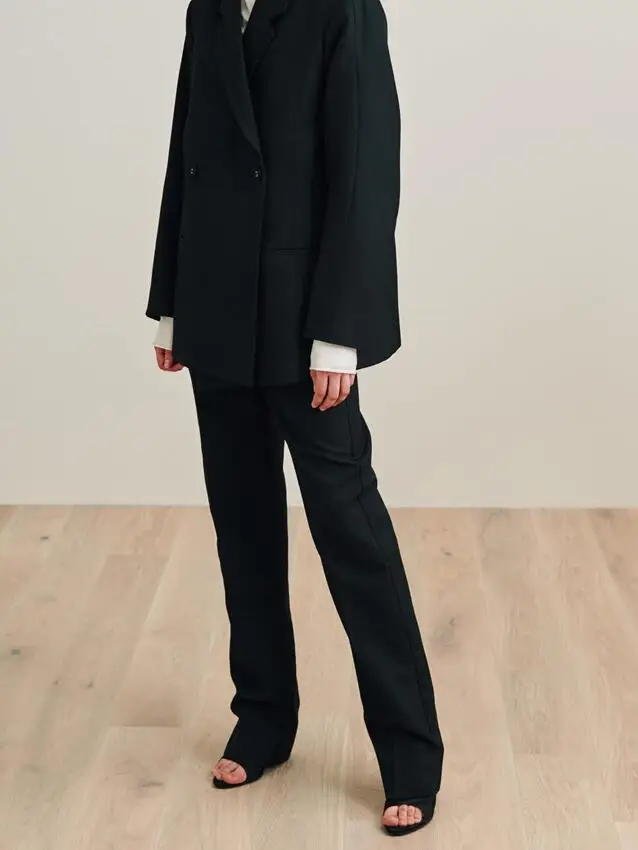 Черные прямые брюки Troia Костюмные с карманами|Брюки| |