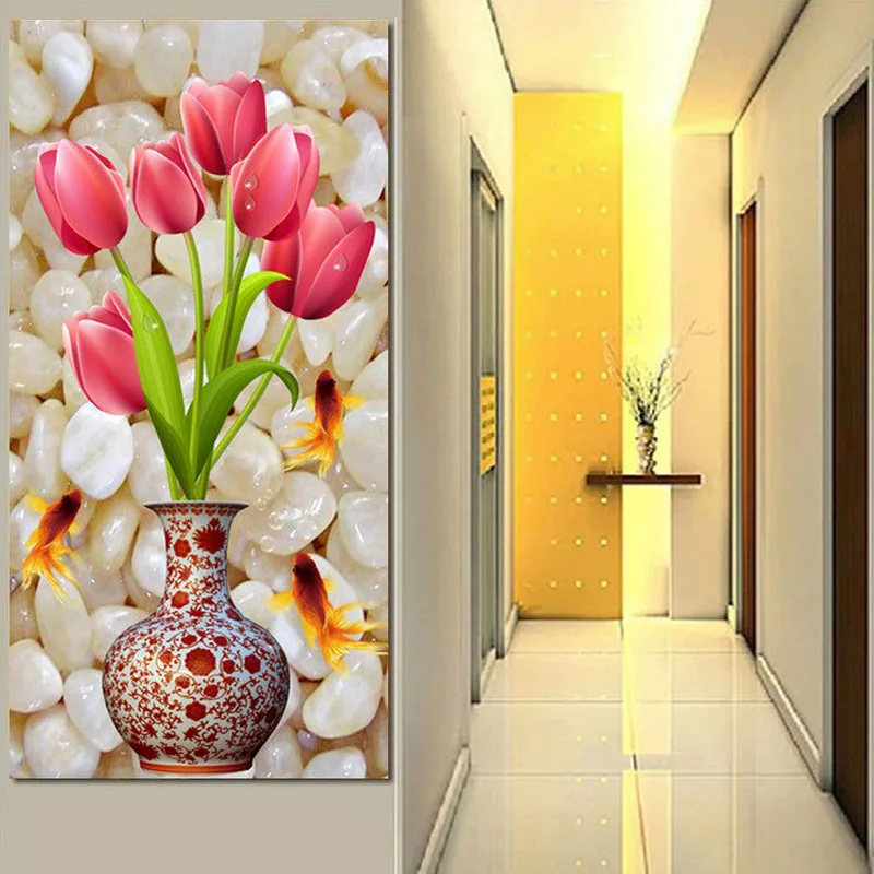 Алмазная вышивка сделай сам круглая Ваза тюльпан вертикальное издание Стразы 5D