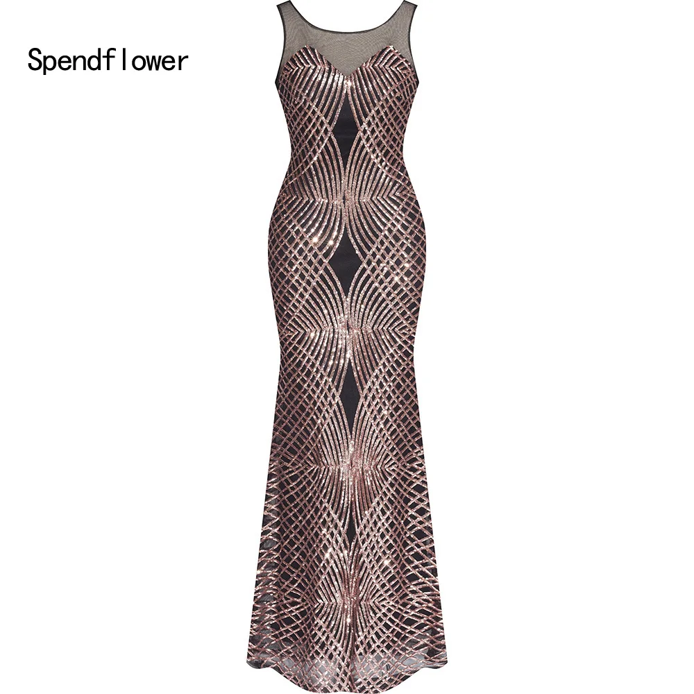 Спендфлауэр Арт Деко Великолепная платье в стиле Великий Гэтсби с пайетками 1920-х годов, короткое платье Флэппера G-067GD.