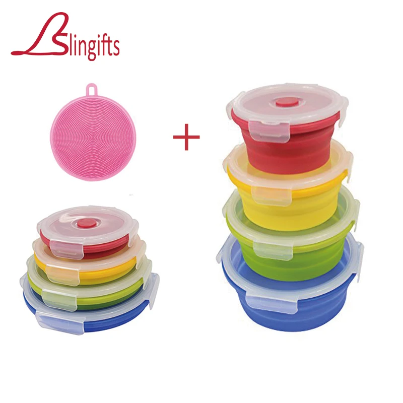 Slingifts силиконовая 4 упаковки круглая складная коробка для ланча складной