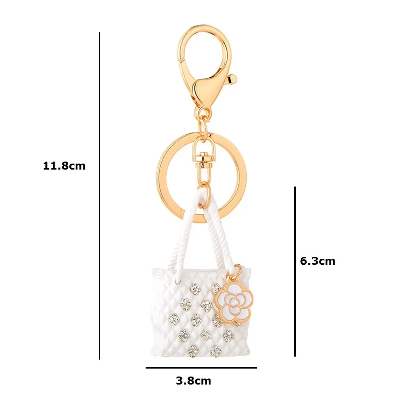 Alloy White Enamel Rhinestone Handle Bag Key Chain Women Men Metal Boys' Girls' Keyring Accessories | Украшения и