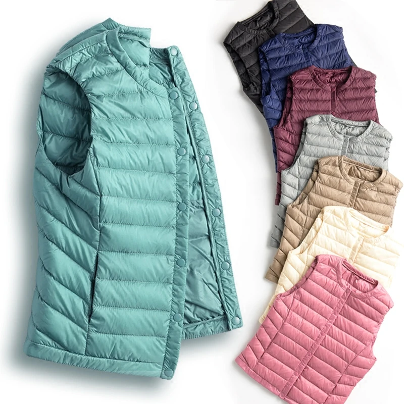 Новинка модное женское пальто без рукавов Осень-зима ультралегкий белый утиный