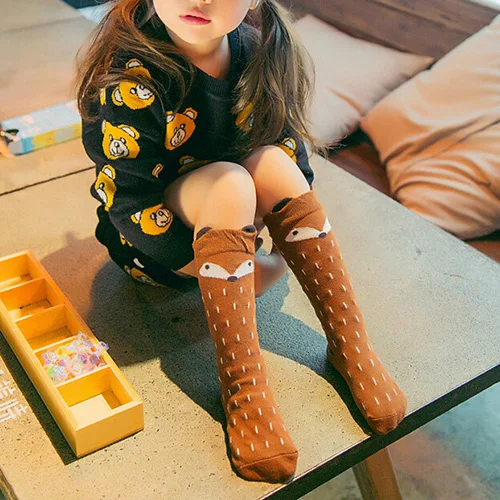 Популярные теплые модные детские для малышей Обувь девочек с рисунком лисы Носки