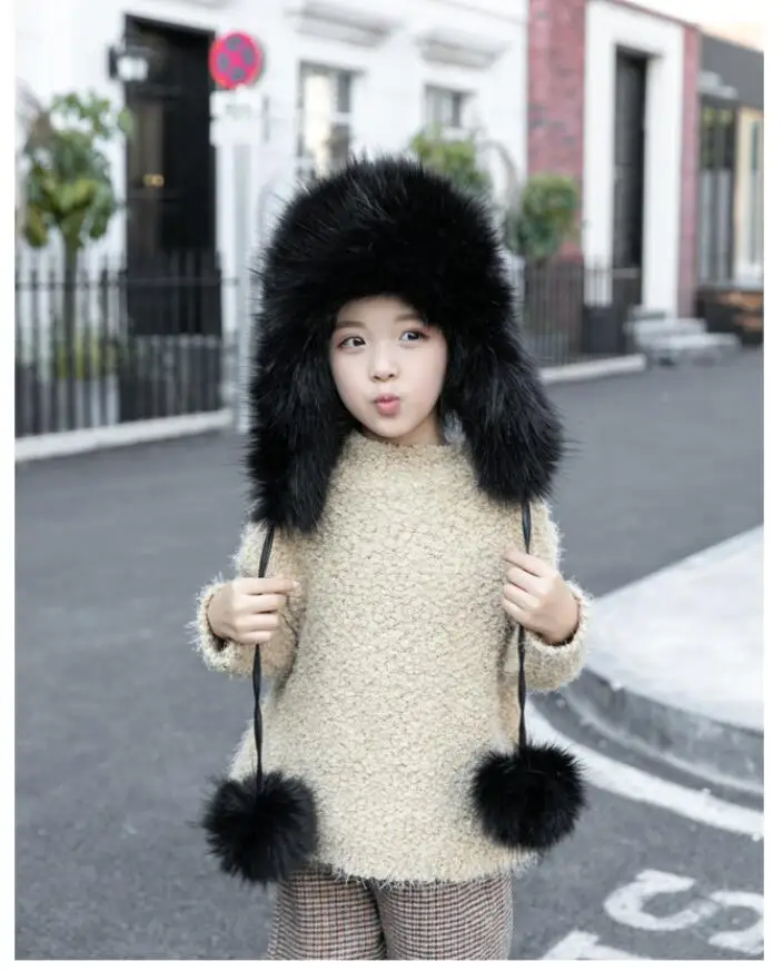 Новая детская шапка из искусственного меха, Кожаная шапка из меха лисы Lei Feng, теплая зимняя шапка, шапка с защитными ушами, зимняя шапка