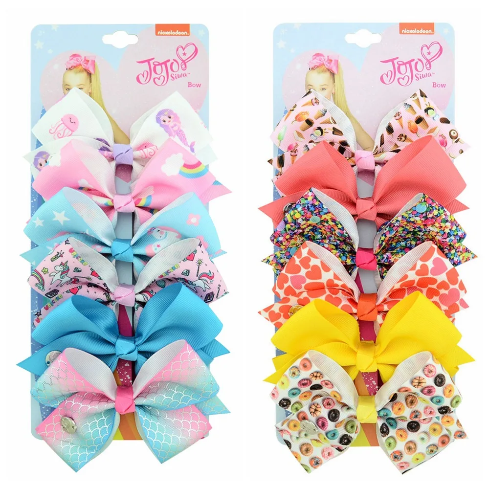 6 pcs/set Girls Rainbow Boutique Ribbon Bow Hair Clips 5 inch | Аксессуары для одежды